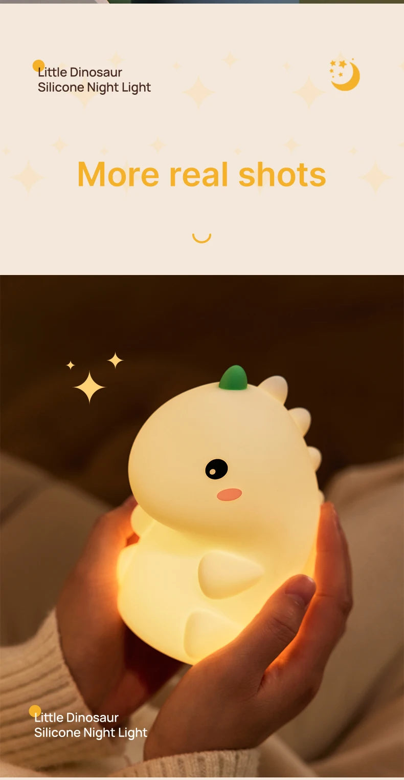 Dinosaur LED Night Light – Dimmable Silicone Lamp for Kids 🦖