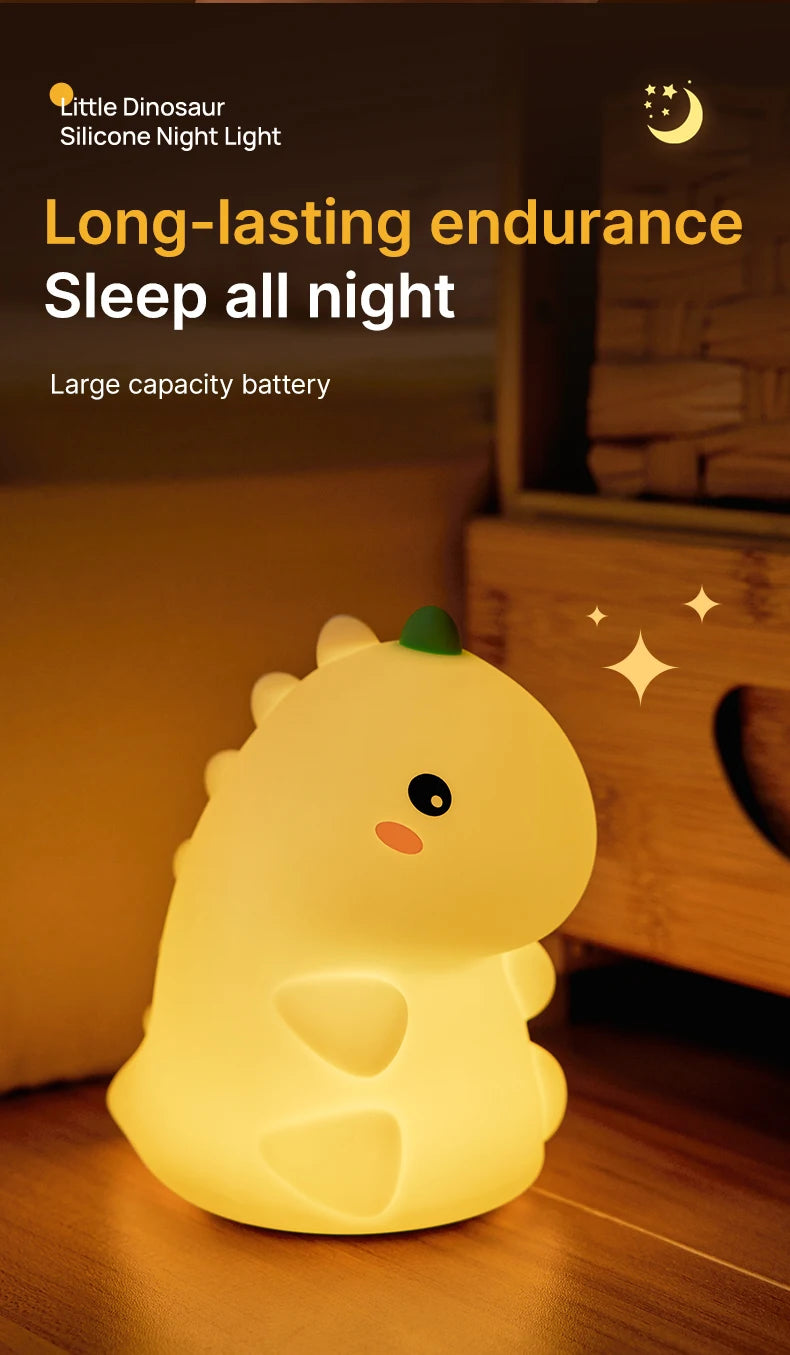 Dinosaur LED Night Light – Dimmable Silicone Lamp for Kids 🦖