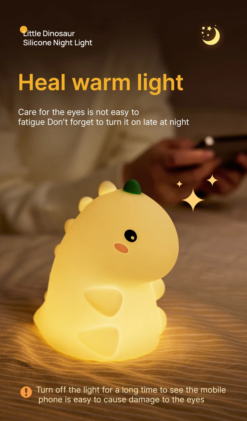 Dinosaur LED Night Light – Dimmable Silicone Lamp for Kids 🦖