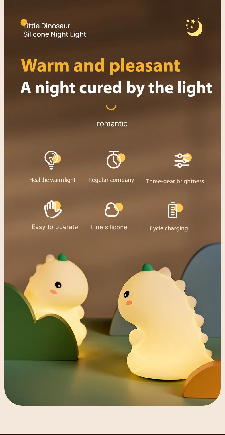 Dinosaur LED Night Light – Dimmable Silicone Lamp for Kids 🦖