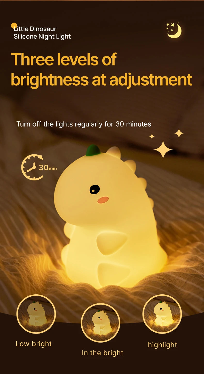 Dinosaur LED Night Light – Dimmable Silicone Lamp for Kids 🦖