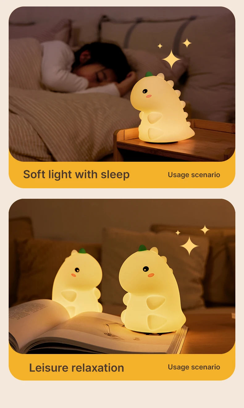 Dinosaur LED Night Light – Dimmable Silicone Lamp for Kids 🦖