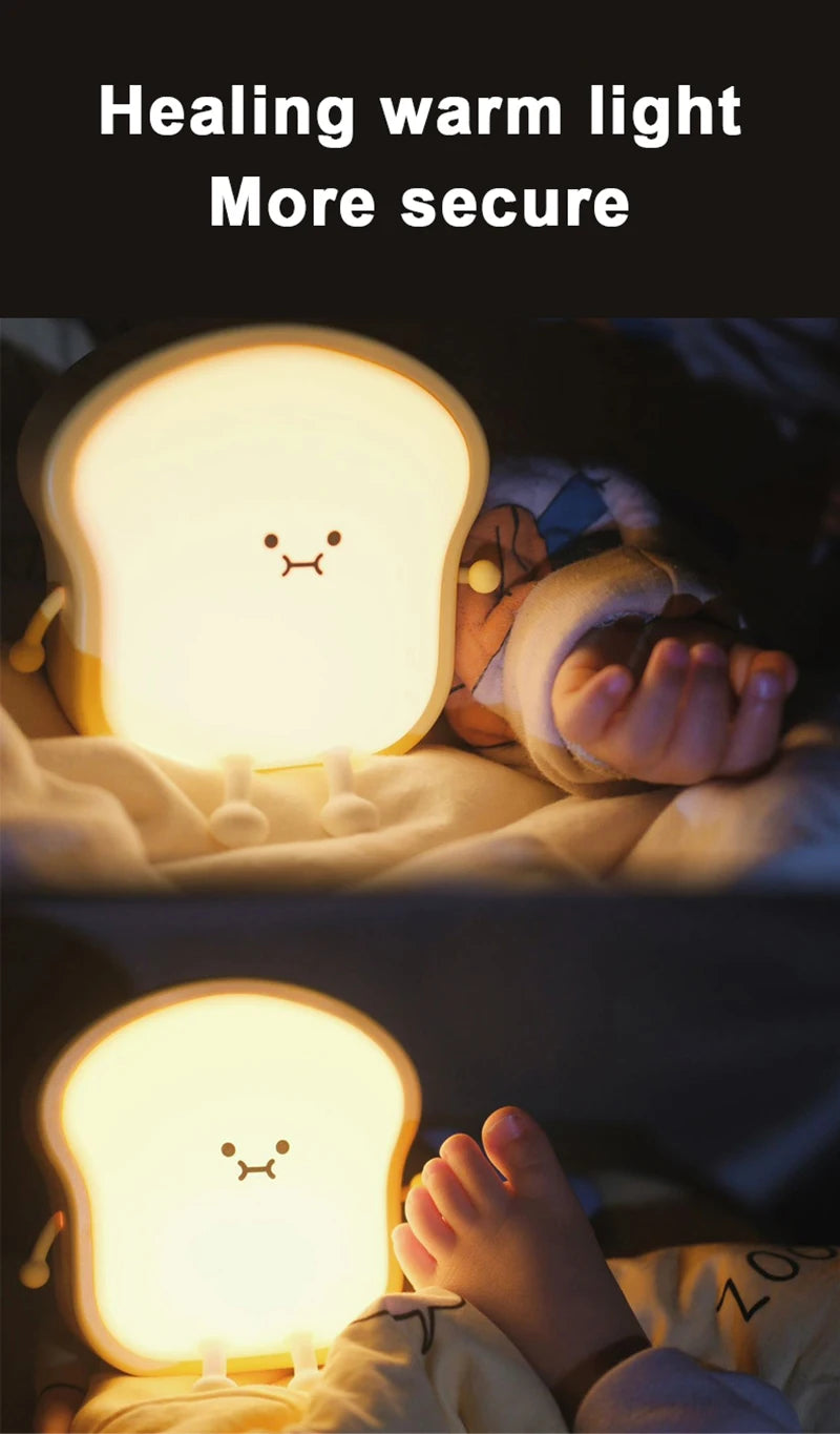 Toast Bread LED Night Light – Touch Sensor Silicone USB Lamp with Phone Holder 🍞