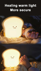 Toast Bread LED Night Light – Touch Sensor Silicone USB Lamp with Phone Holder 🍞