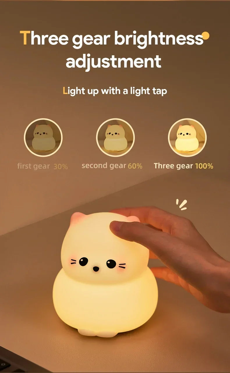 Cat LED Night Light – Soft Silicone Pat Lamp for Kids 🐱
