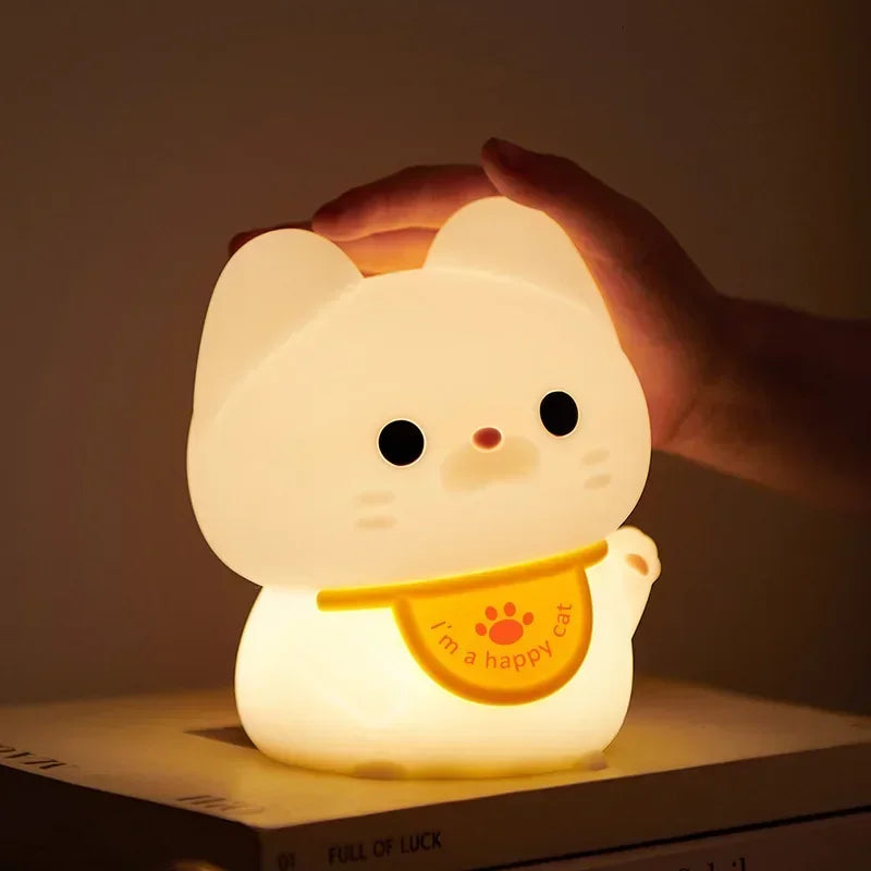 Lucky Cat LED Night Light – Touch Sensor USB Rechargeable Lamp 🐱