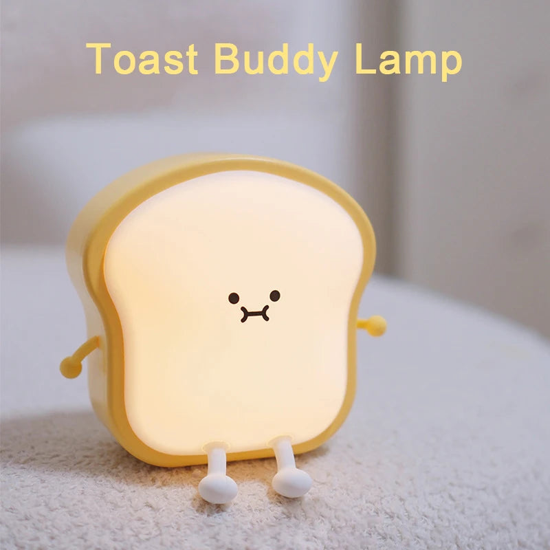 Toast Bread LED Night Light – Touch Sensor Silicone USB Lamp with Phone Holder 🍞