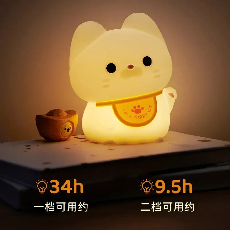 Lucky Cat LED Night Light – Touch Sensor USB Rechargeable Lamp 🐱