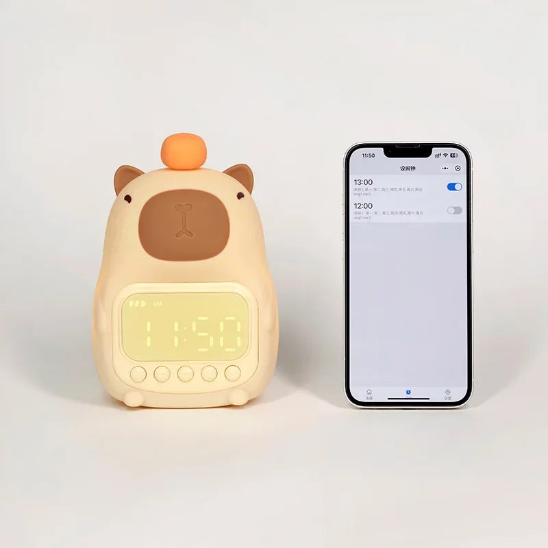 Capybara LED Night Light & Alarm Clock – Silicone USB Rechargeable Lamp