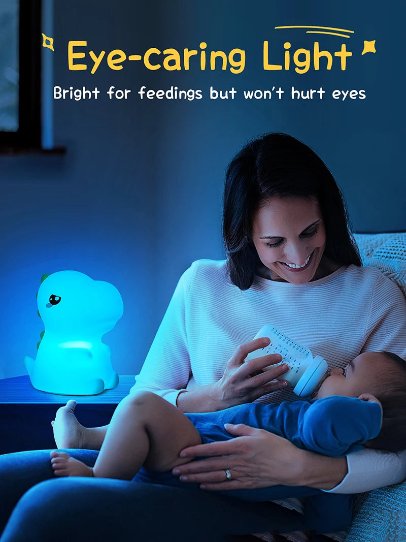 Dinosaur LED Night Light – Touch Sensor Color-Changing Silicone Lamp 🦕