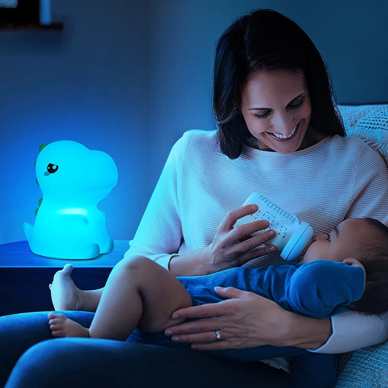 Dinosaur LED Night Light – Touch Sensor Color-Changing Silicone Lamp 🦕