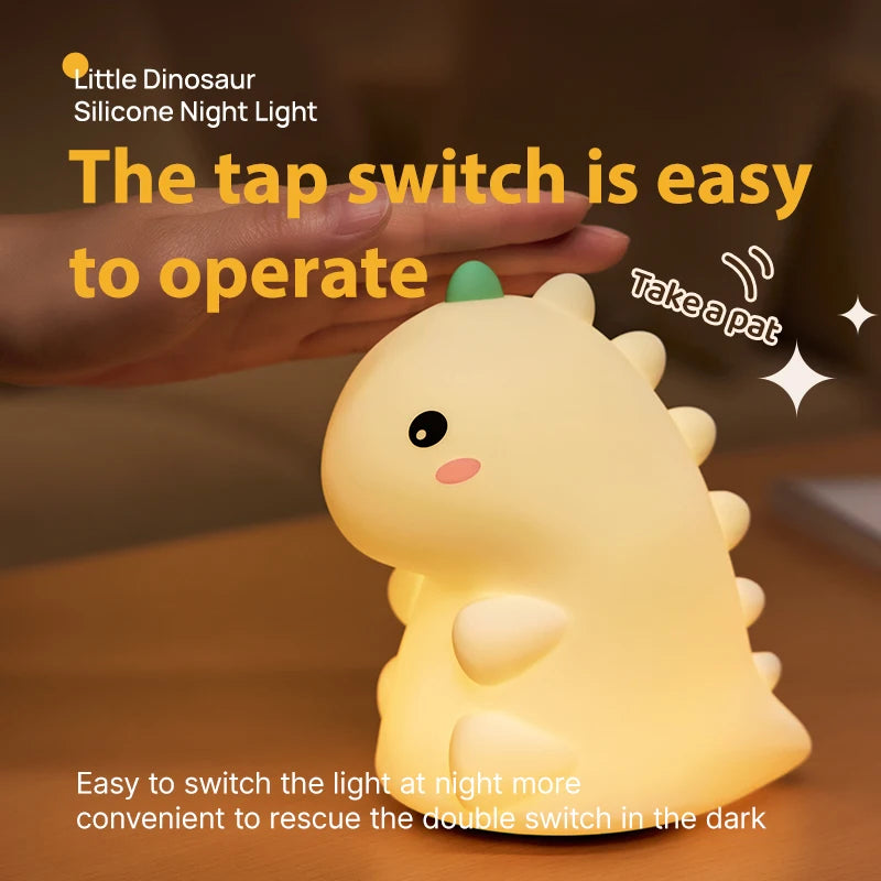 Dinosaur LED Night Light – Dimmable Silicone Lamp for Kids 🦖