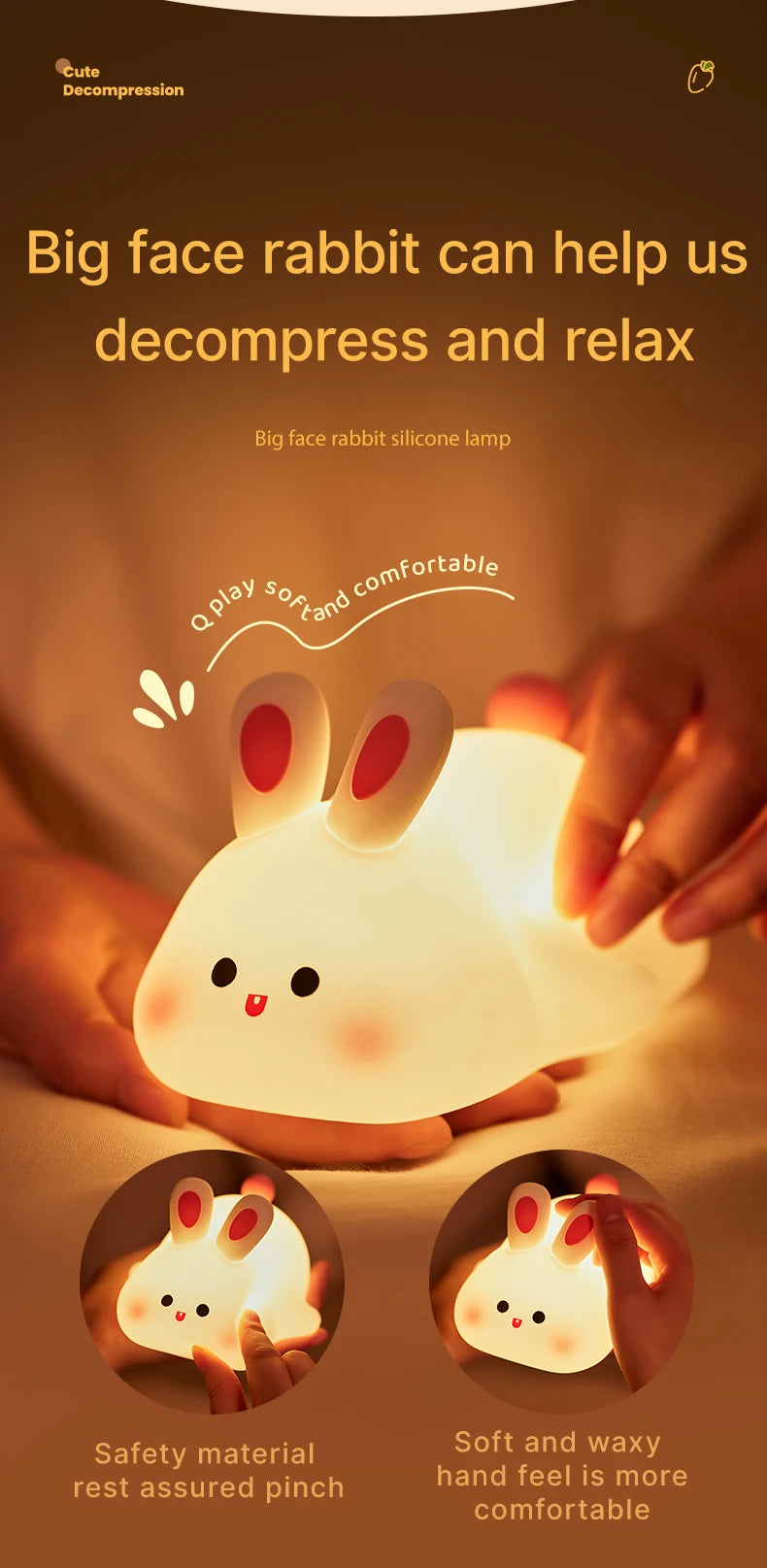 Soft Silicone Rabbit Night Lamp – Cute Cartoon Touch Light for Kids & Nursery Gift