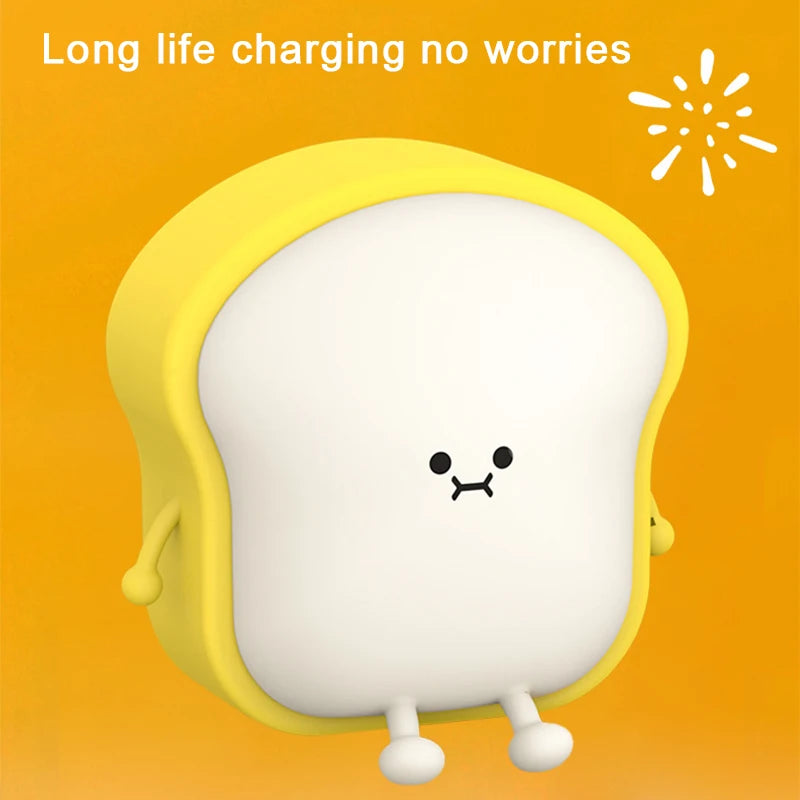 Toast Bread LED Night Light – Touch Sensor Silicone USB Lamp with Phone Holder 🍞