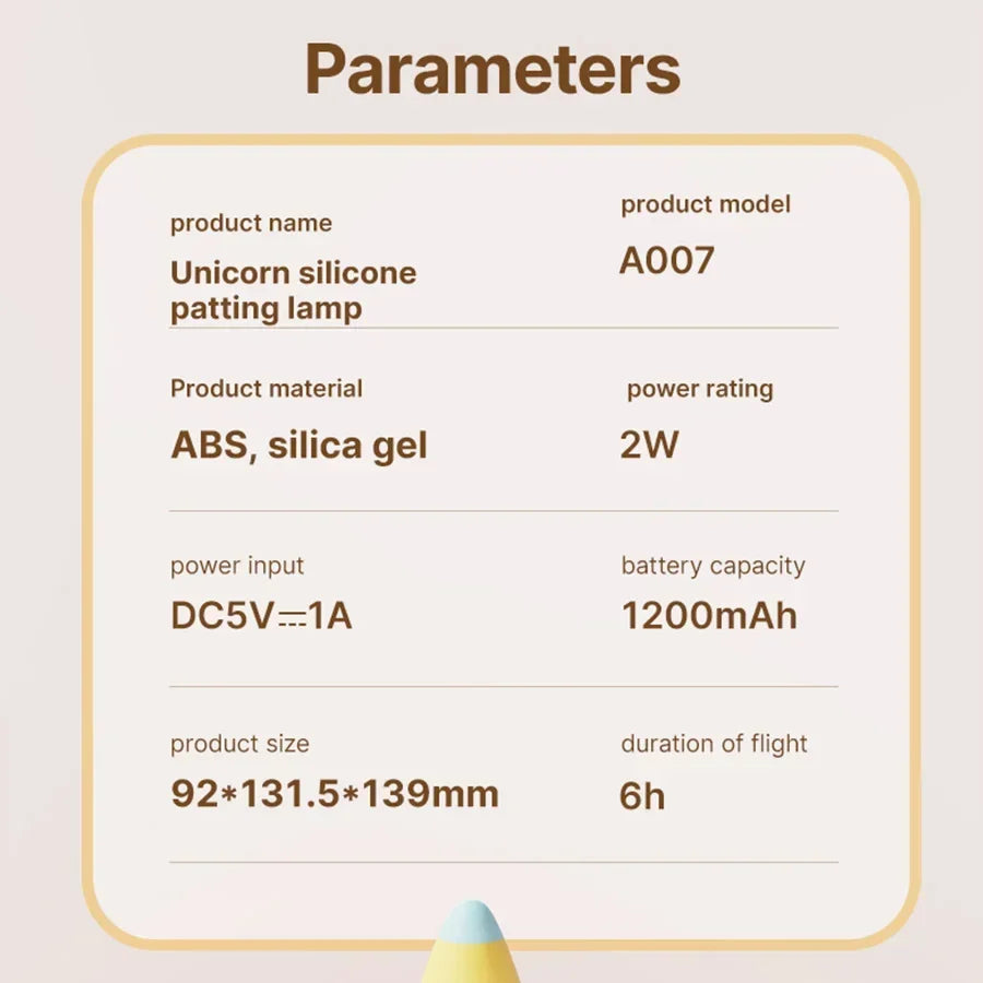 Cartoon Unicorn LED Night Lamp – Cute Silicone Pat Light for Cozy Reading & Decor