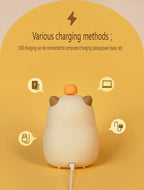 Capybara LED Night Light & Alarm Clock – Silicone USB Rechargeable Lamp