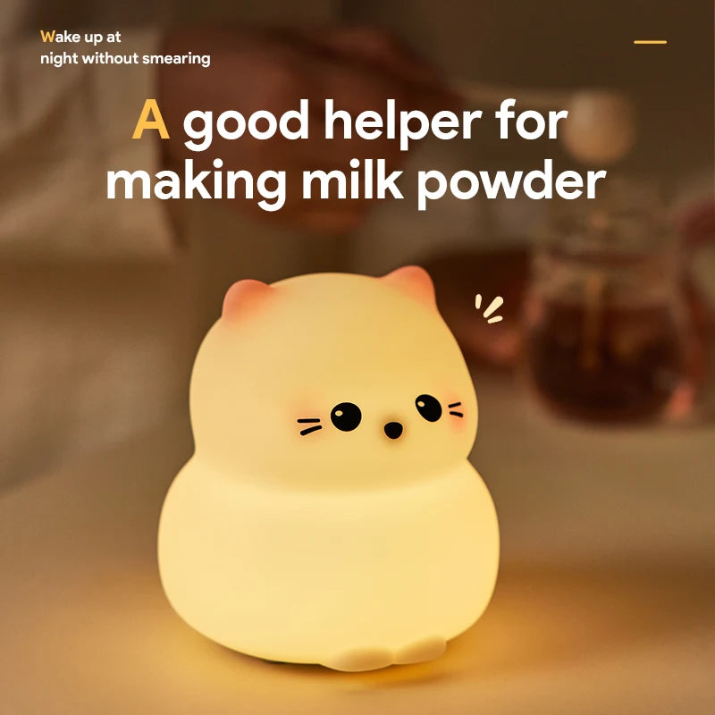 Cat LED Night Light – Soft Silicone Pat Lamp for Kids 🐱