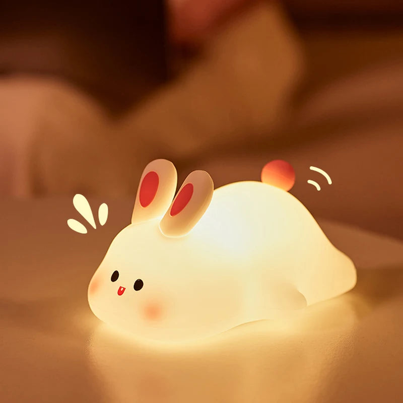 Soft Silicone Rabbit Night Lamp – Cute Cartoon Touch Light for Kids & Nursery Gift