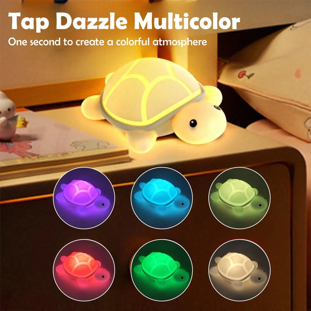 Turtle LED Night Light – Colorful Silicone Lamp for Kids’ Rooms 🐢