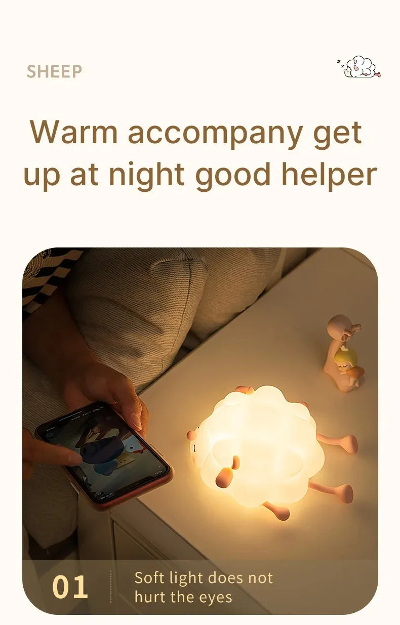 Sheep LED Night Light – USB Silicone Lamp with Phone Holder 🐑