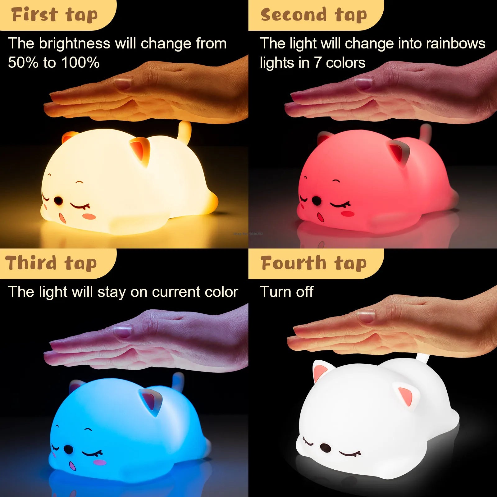 Cat LED Night Light – Touch & Remote Silicone USB Lamp 🐱