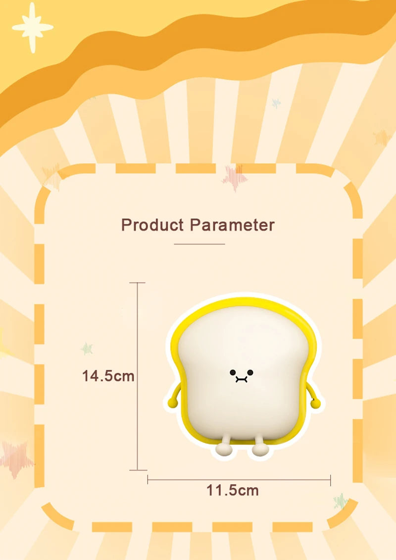 Toast Bread LED Night Light – Touch Sensor Silicone USB Lamp with Phone Holder 🍞