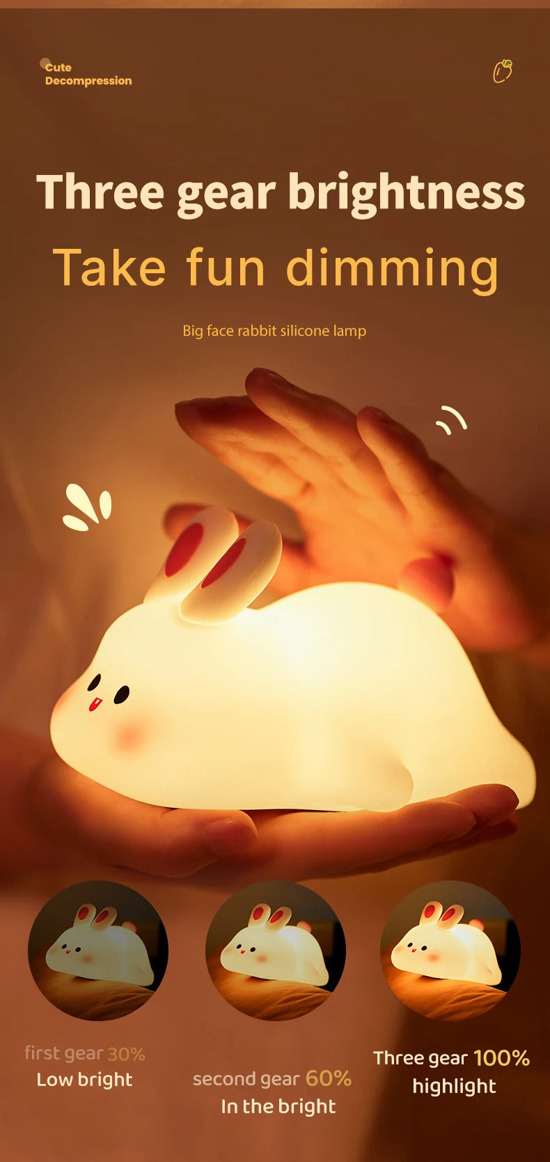 Soft Silicone Rabbit Night Lamp – Cute Cartoon Touch Light for Kids & Nursery Gift