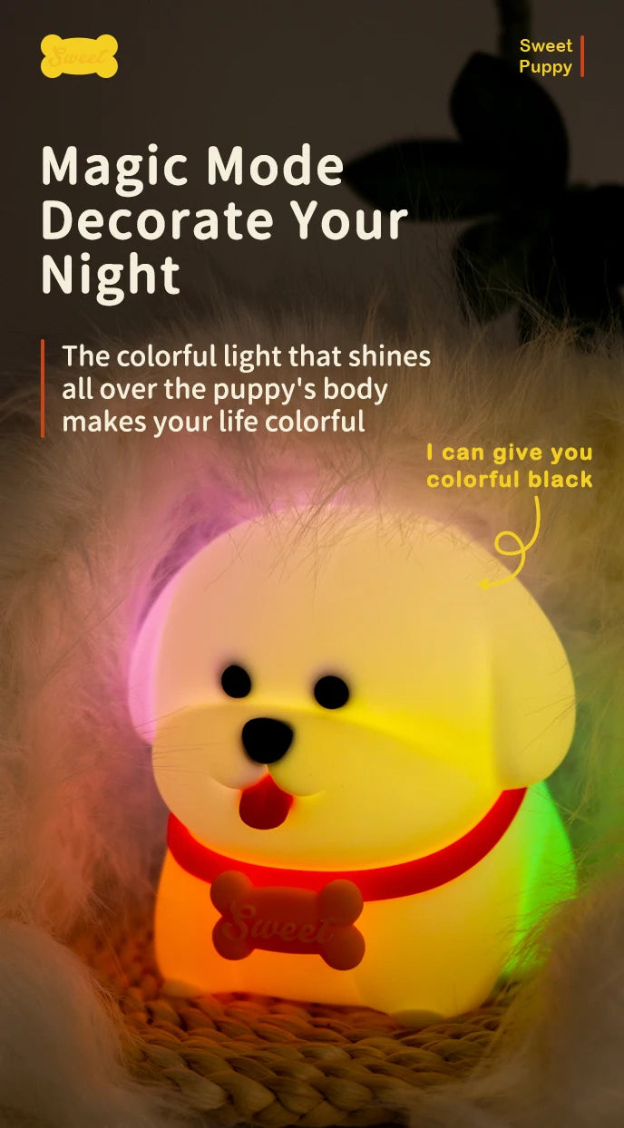 Dog LED Night Light – Soft Silicone Multi-Color USB Lamp 🐶