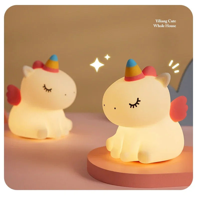 Cartoon Unicorn LED Night Lamp – Cute Silicone Pat Light for Cozy Reading & Decor