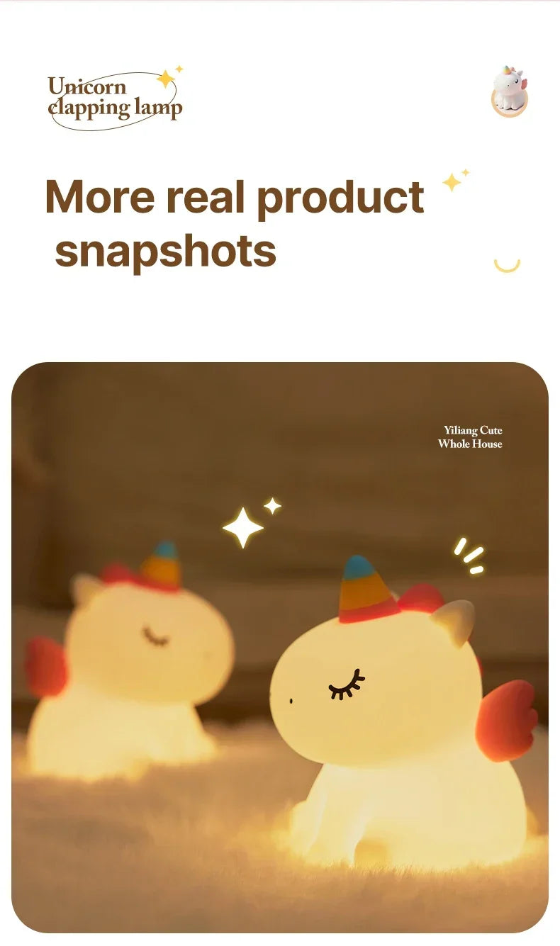 Cartoon Unicorn LED Night Lamp – Cute Silicone Pat Light for Cozy Reading & Decor