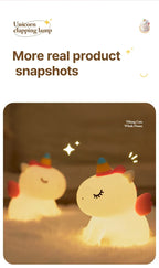 Cartoon Unicorn LED Night Lamp – Cute Silicone Pat Light for Cozy Reading & Decor