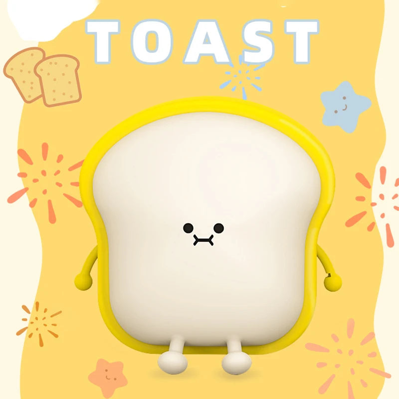 Toast Bread LED Night Light – Touch Sensor Silicone USB Lamp with Phone Holder 🍞