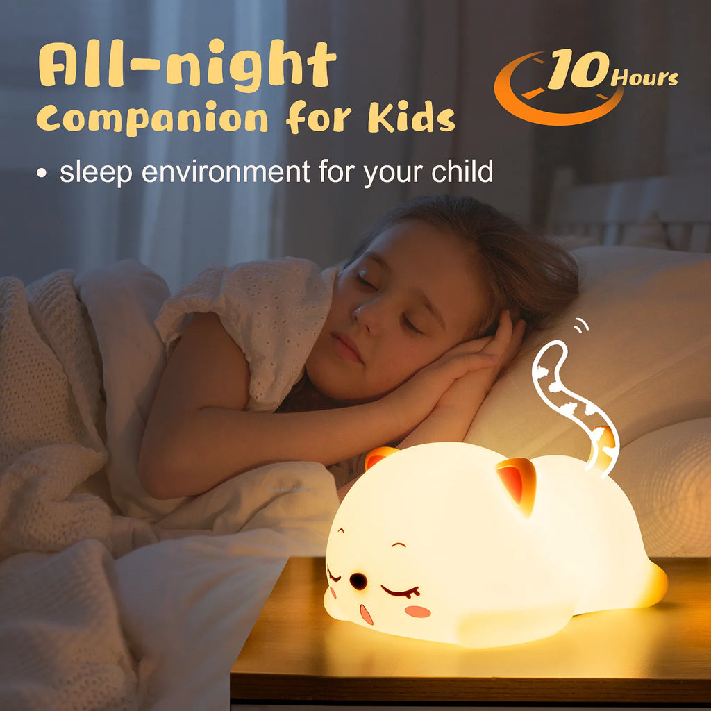 Cat LED Night Light – Touch & Remote Silicone USB Lamp 🐱