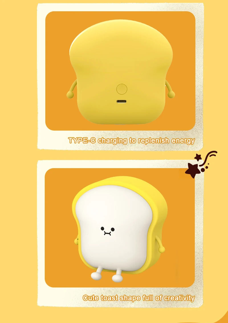 Toast Bread LED Night Light – Touch Sensor Silicone USB Lamp with Phone Holder 🍞