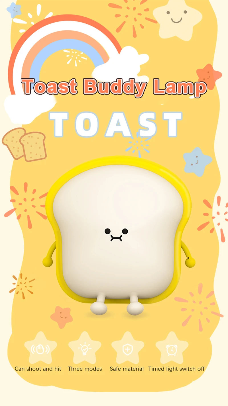 Toast Bread LED Night Light – Touch Sensor Silicone USB Lamp with Phone Holder 🍞