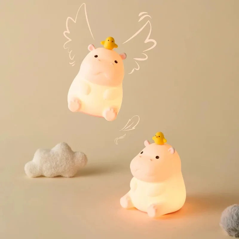 Pink Hippo LED Night Light – Squishy Silicone Touch Lamp 🦛