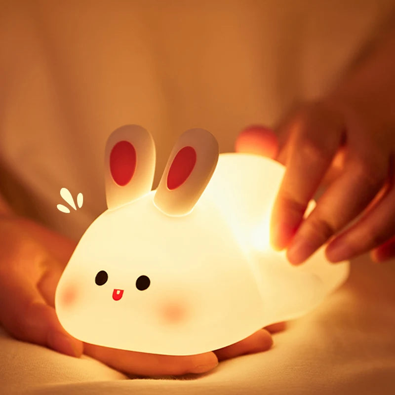 Soft Silicone Rabbit Night Lamp – Cute Cartoon Touch Light for Kids & Nursery Gift
