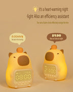 Capybara LED Night Light & Alarm Clock – Silicone USB Rechargeable Lamp