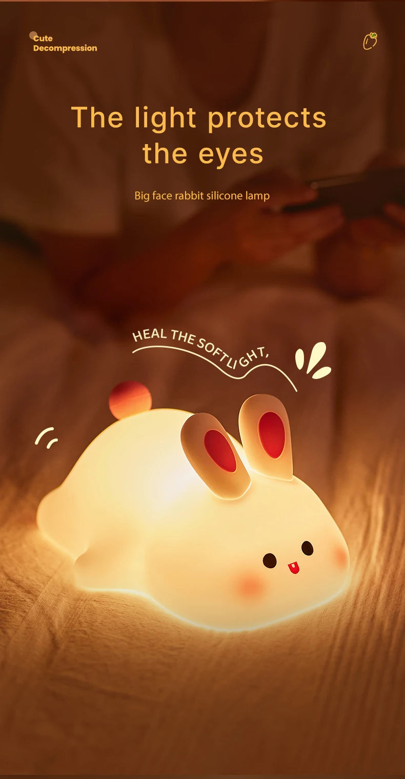 Soft Silicone Rabbit Night Lamp – Cute Cartoon Touch Light for Kids & Nursery Gift