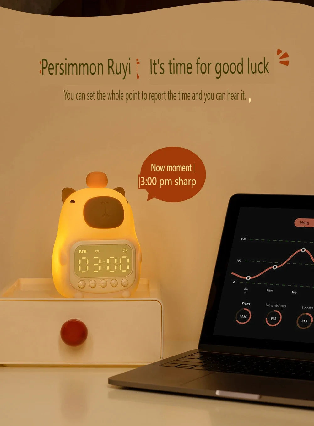 Capybara LED Night Light & Alarm Clock – Silicone USB Rechargeable Lamp