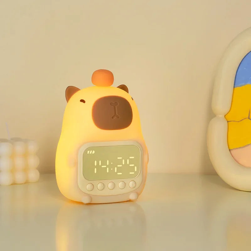 Capybara LED Night Light & Alarm Clock – Silicone USB Rechargeable Lamp