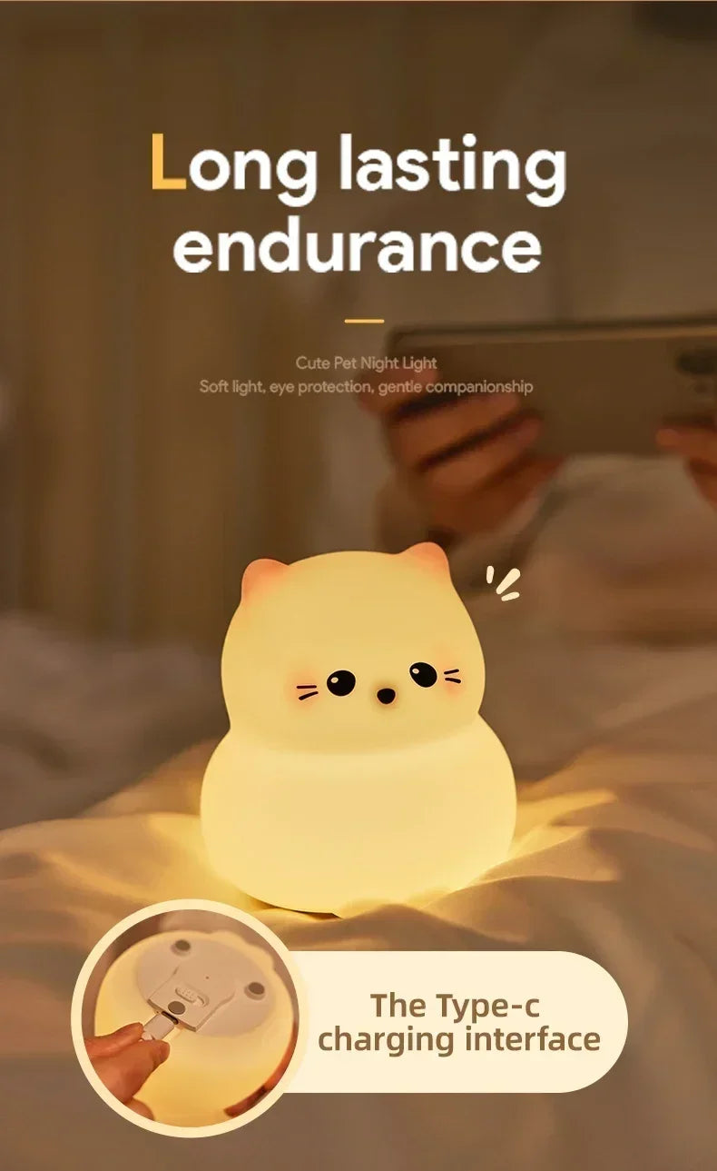 Cat LED Night Light – Soft Silicone Pat Lamp for Kids 🐱