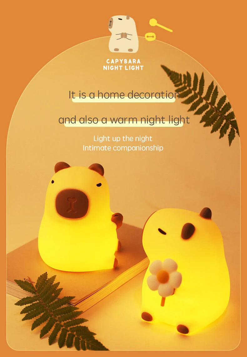 Capybara LED Night Light – Touch Sensor, Dimmable USB Lamp 🐾