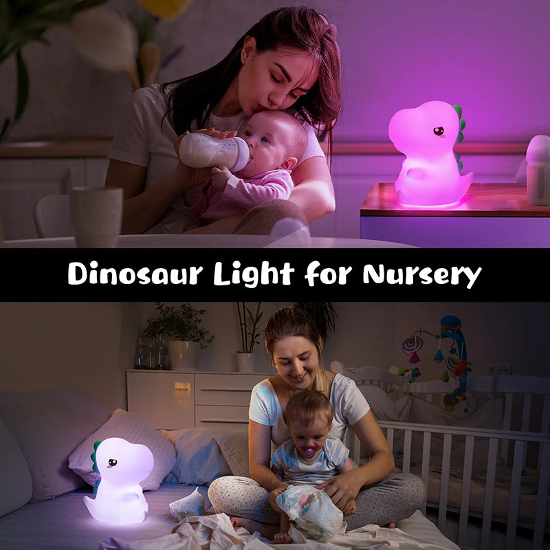 Dinosaur LED Night Light – Touch Sensor Color-Changing Silicone Lamp 🦕