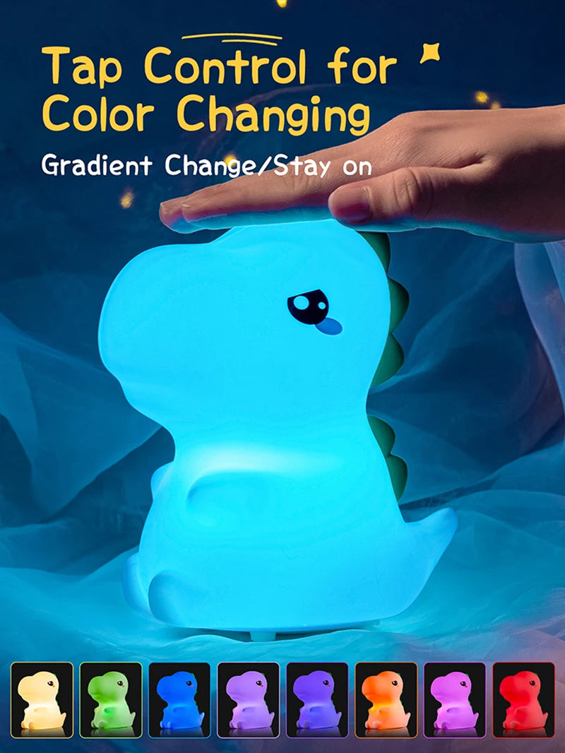Dinosaur LED Night Light – Touch Sensor Color-Changing Silicone Lamp 🦕