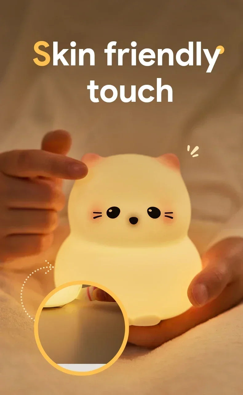 Cat LED Night Light – Soft Silicone Pat Lamp for Kids 🐱