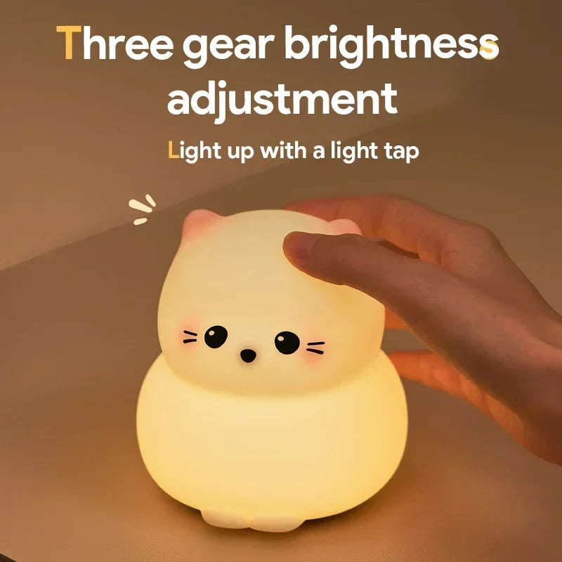 Cat LED Night Light – Soft Silicone Pat Lamp for Kids 🐱