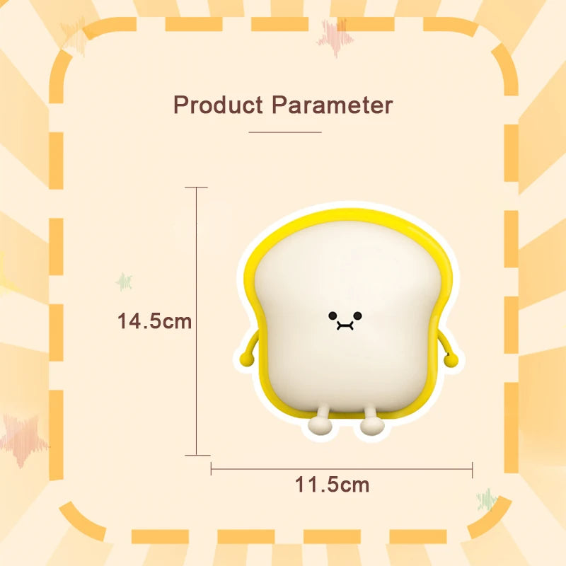 Toast Bread LED Night Light – Touch Sensor Silicone USB Lamp with Phone Holder 🍞