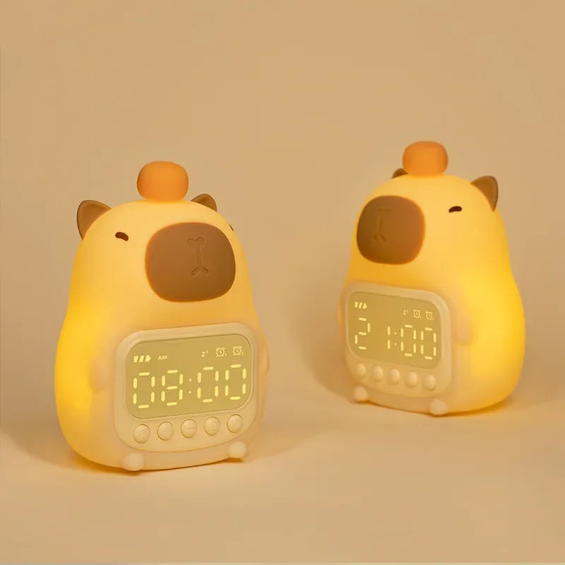 Capybara LED Night Light & Alarm Clock – Silicone USB Rechargeable Lamp