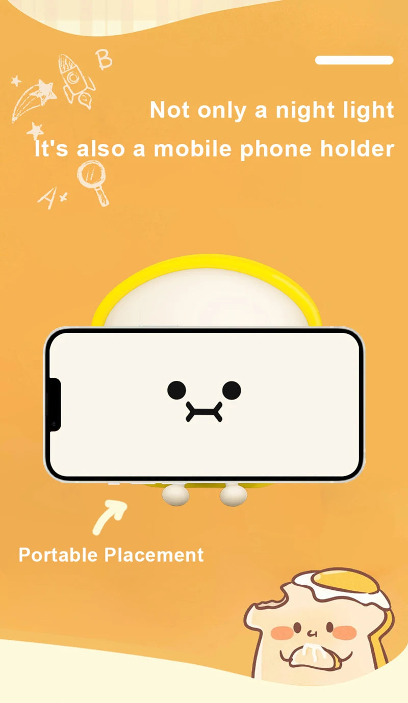 Toast Bread LED Night Light – Touch Sensor Silicone USB Lamp with Phone Holder 🍞